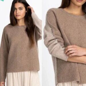 Johnny Was Calme Whipstitch Sweater Small Cashmere Beige Colorblock